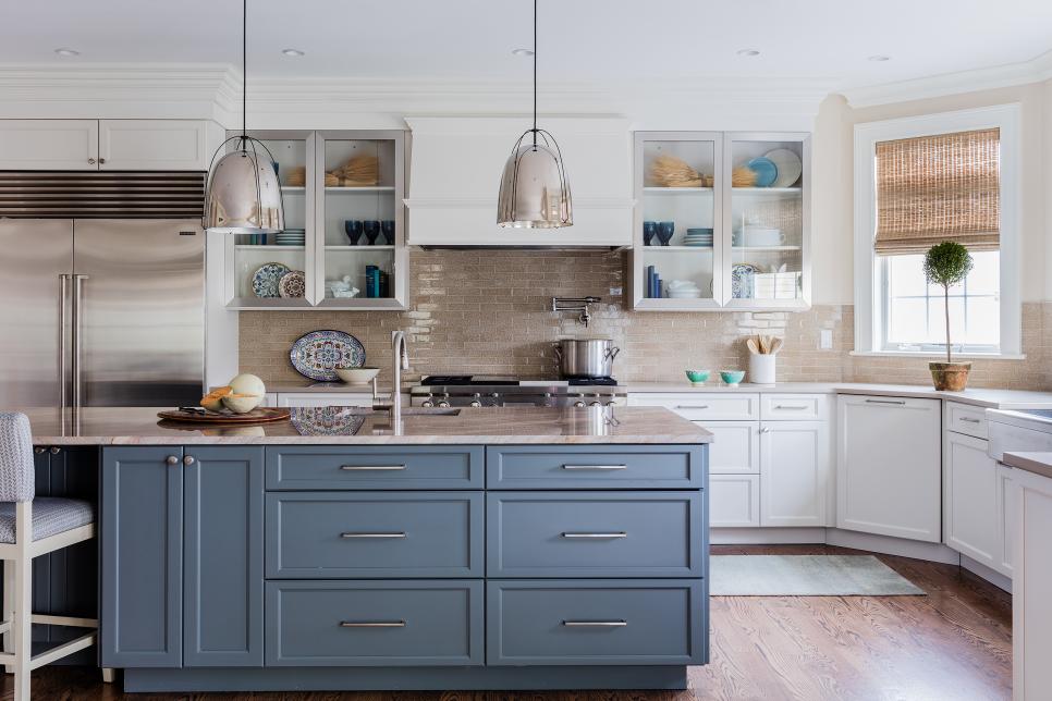 Gray and beige create a bold look in this kitchen remodel