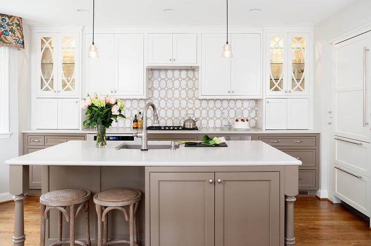 taupe and white kitchen 