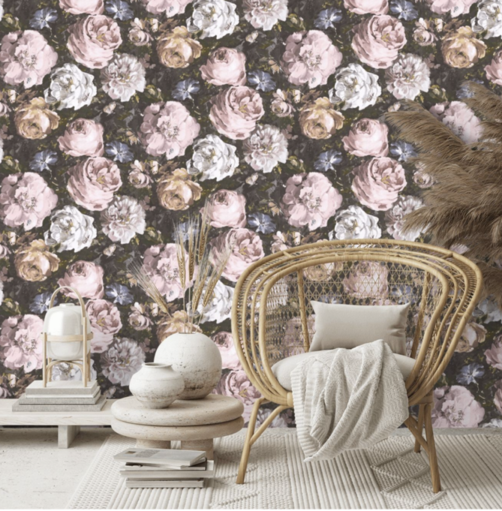 Gorgeous wallpaper in a romantic rose pattern for the guest room sutton place design and build