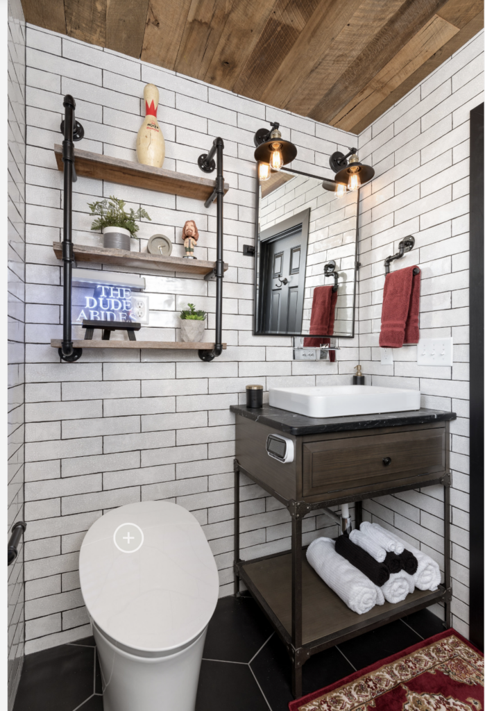 The Big Lebowski Bathroom That Inspired Our Homeowner to Call Us and Ask to Partner with us on her new home. Sutton Place Interior Design Full Service Design and Build Charlotte NC 