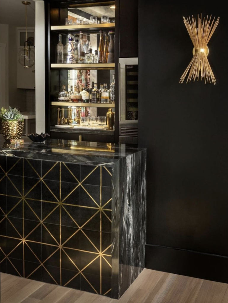 a black bar gives a sense of sophistication and inspires Cornelius Interior design clients 